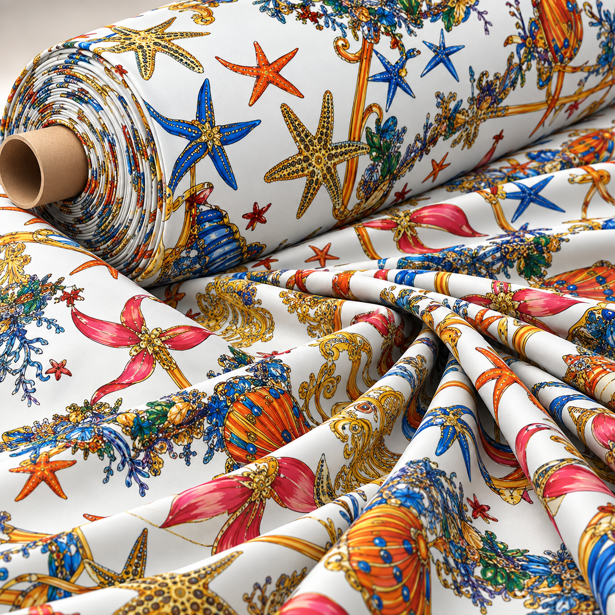 Sea Life Print Lycra Stretch Fabric by the Metre - Whotex Fabrics London
