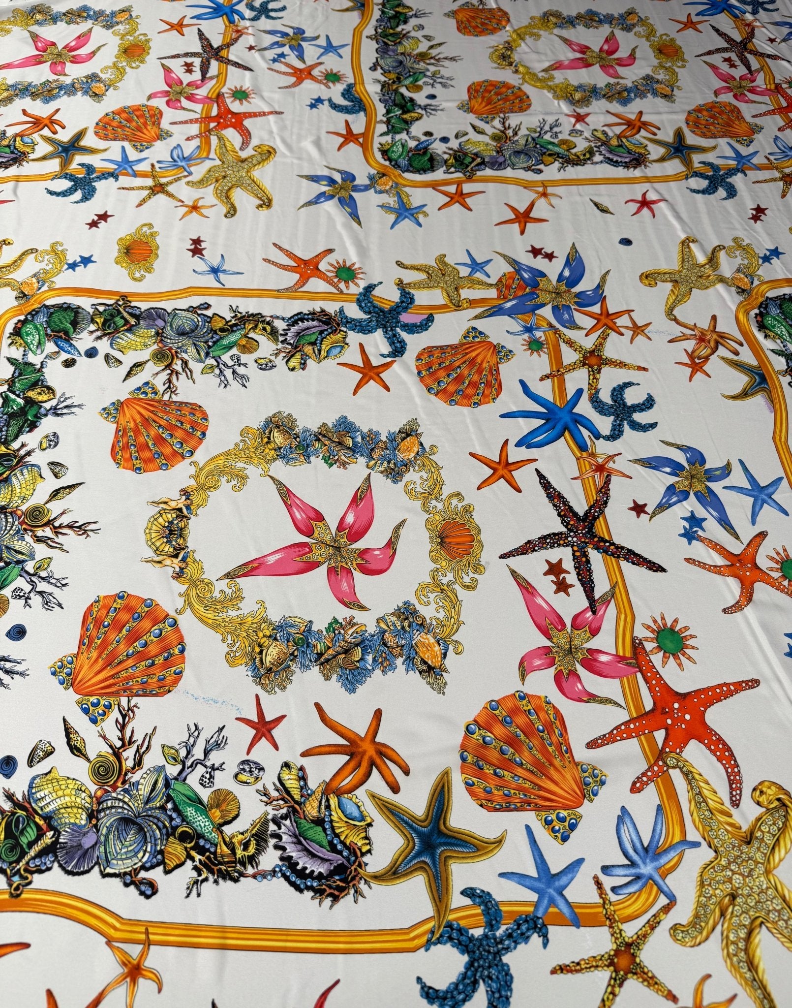 Sea Life Print Satin Fabric by the Metre - Whotex Fabrics London