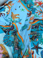 Sea Shell Pattern Fabric, Baby Blue Oyster Pattern Fabric - Whotex Online Fabric Store