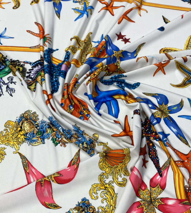 Sea Shell Pattern Fabric by Metre - Whotex Fabrics London