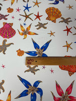 Sea Shell Pattern Fabric, Starfish On White Fabric By The Yard - Whotex Online Fabric Store