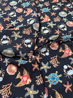 Sea Shell With Starfish On Black Pattern Fabric - Whotex Online Fabric Store