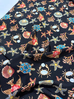 Sea Shell With Starfish On Black Pattern Fabric - Whotex Online Fabric Store