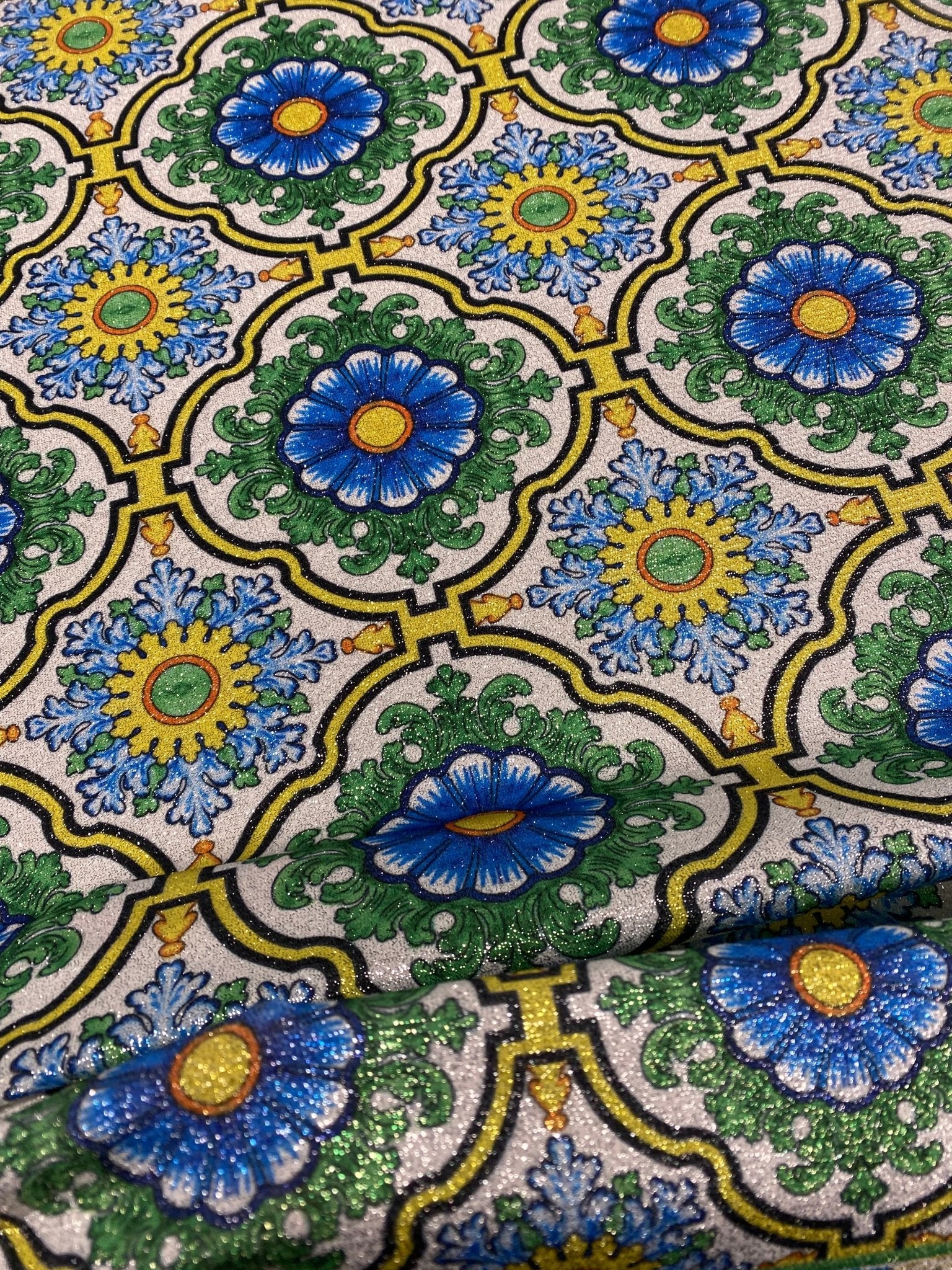 Sicilian Pattern Green Fabric by Metre - Whotex Fabrics London