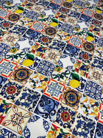 Sicilian Tile & Lemon Print Crepe Fabric by the Metre – Mediterranean Style - Whotex Online Fabric Store