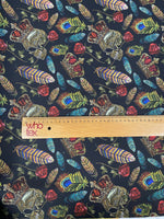 Skull & Feather Print Crepe Fabric by the Metre – Edgy Style - Whotex Fabrics London