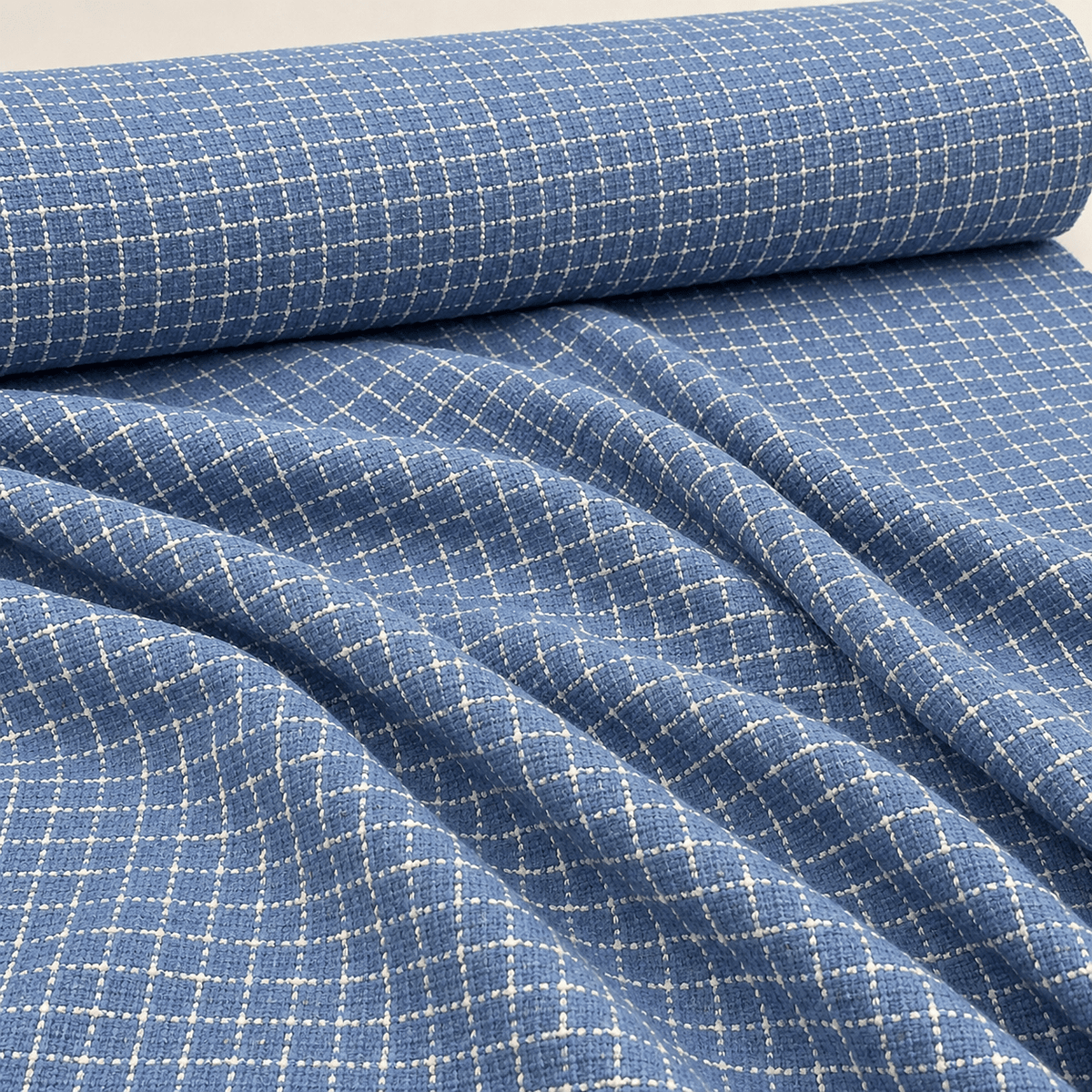Sky Blue Wool Tweed Fabric – Checked Glitter Suiting by the Metre - Whotex Fabrics London
