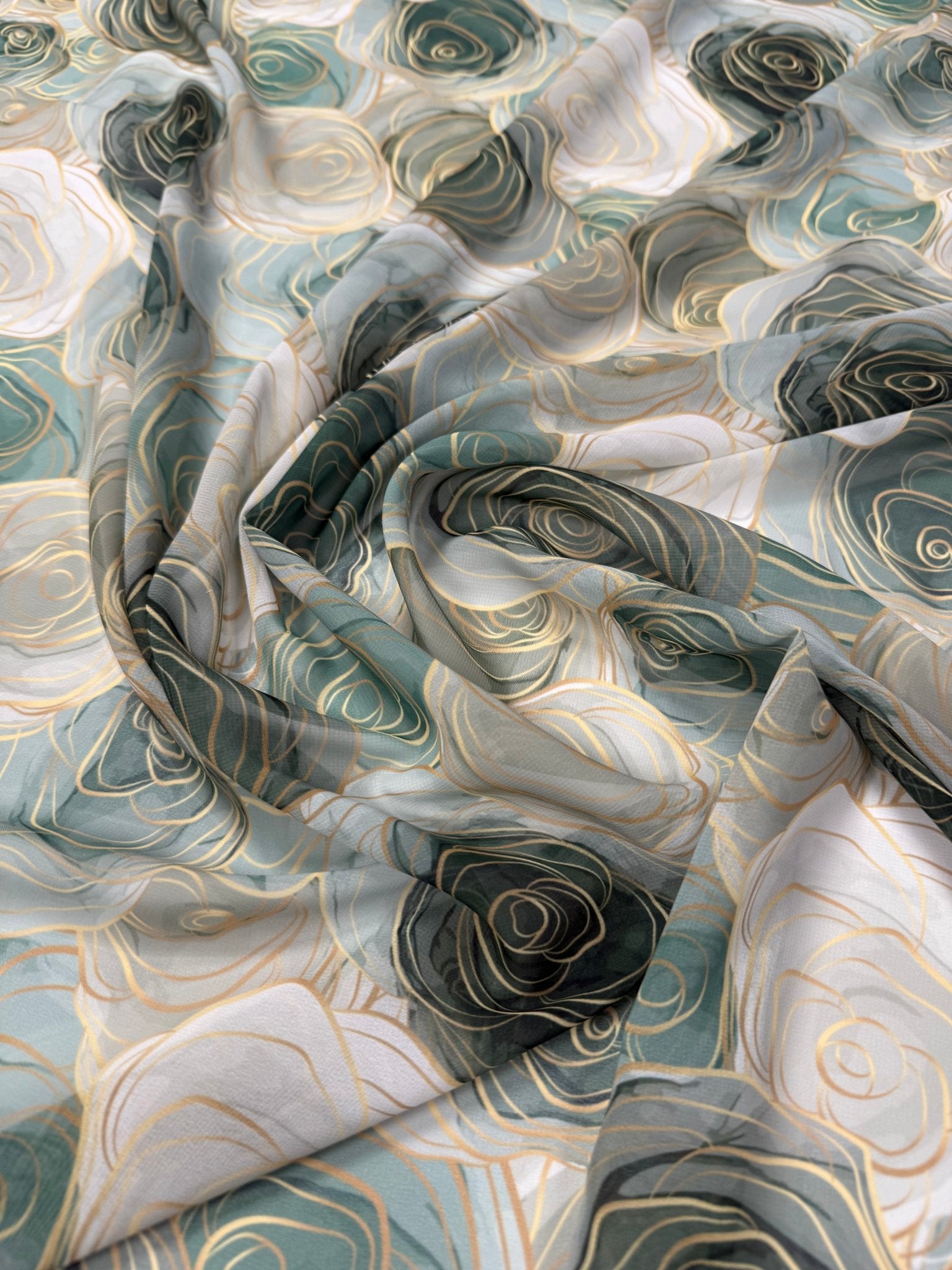 Soft Green Floral Chiffon Fabric by the Metre - Whotex Fabrics London