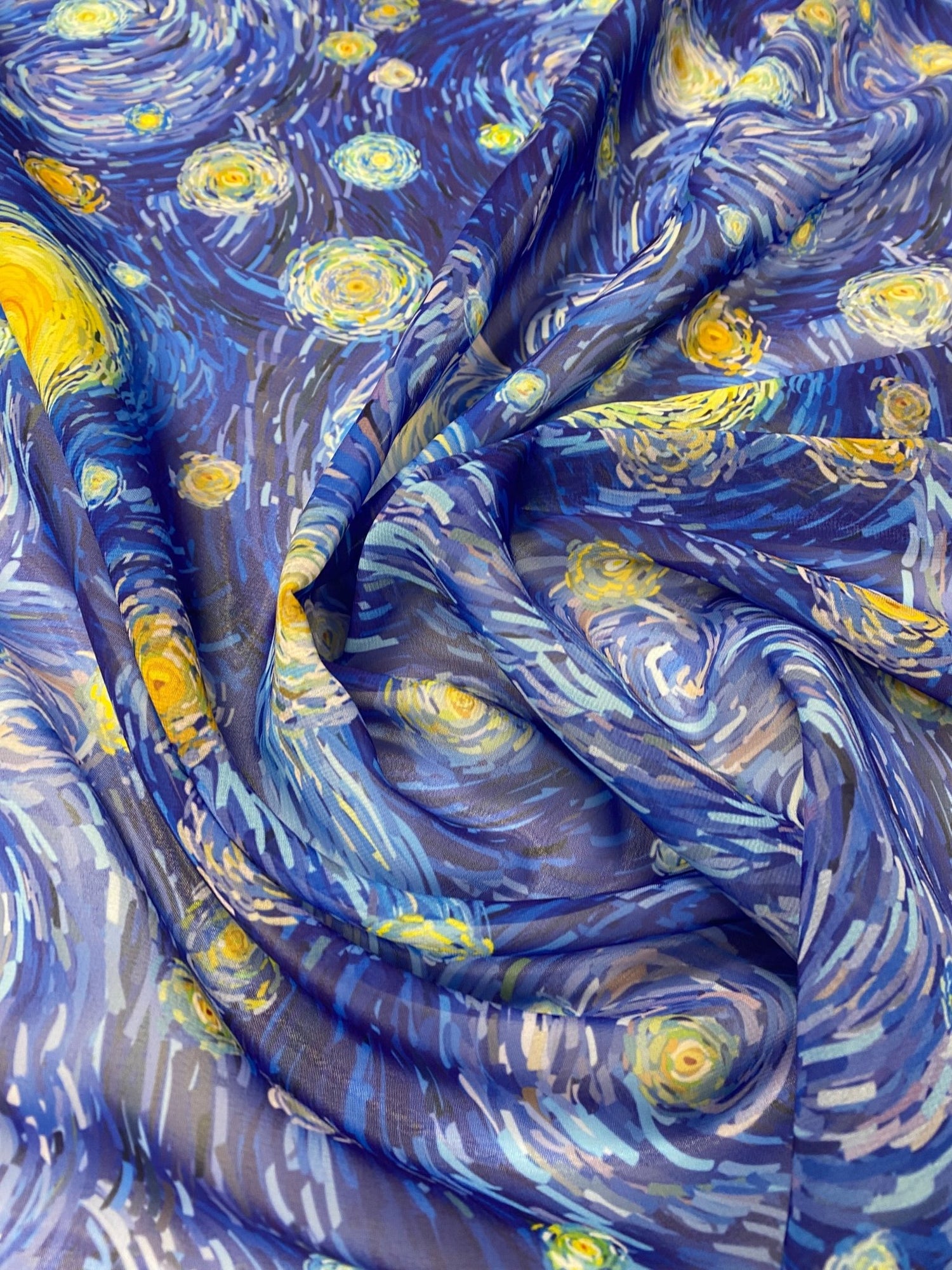 Starry Night Print Chiffon Fabric by the Metre - Whotex Fabrics London