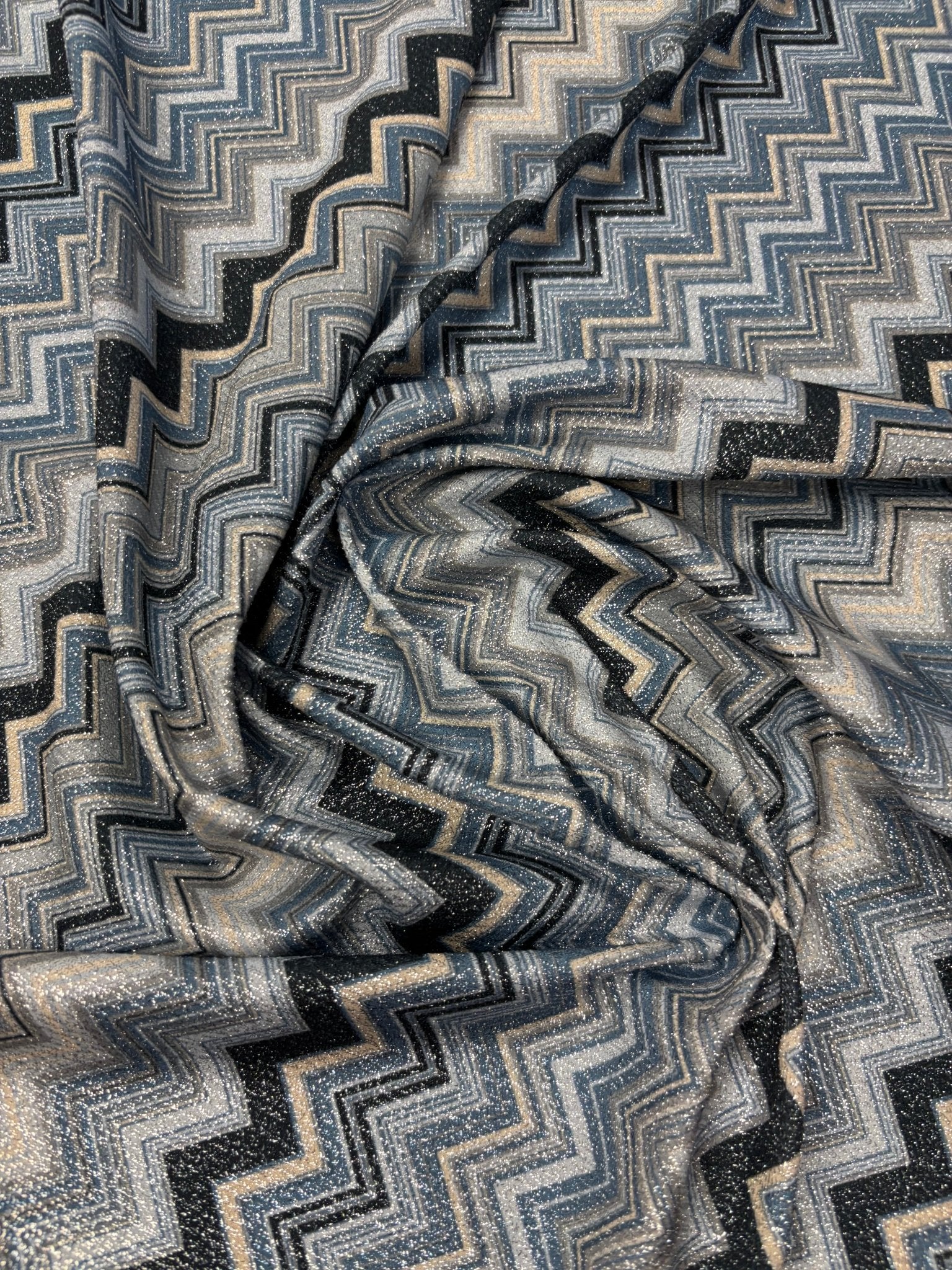 Stretch Lurex Fabric with Zigzag Pattern - Whotex Fabrics London