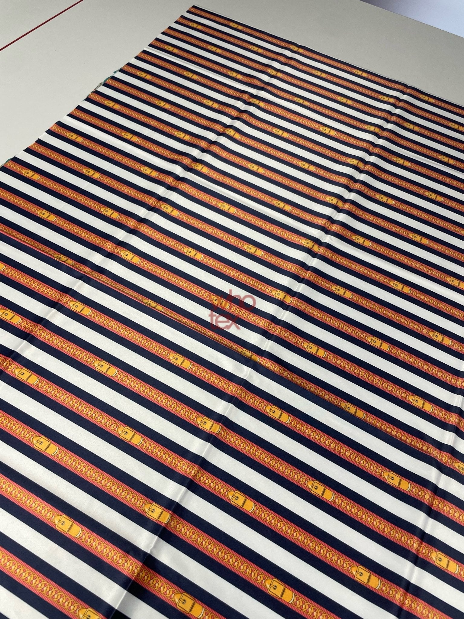 Striped Fabric with Belt and Chain Print – Nautical - Inspired Fashion Fabric - Whotex Online Fabric Store