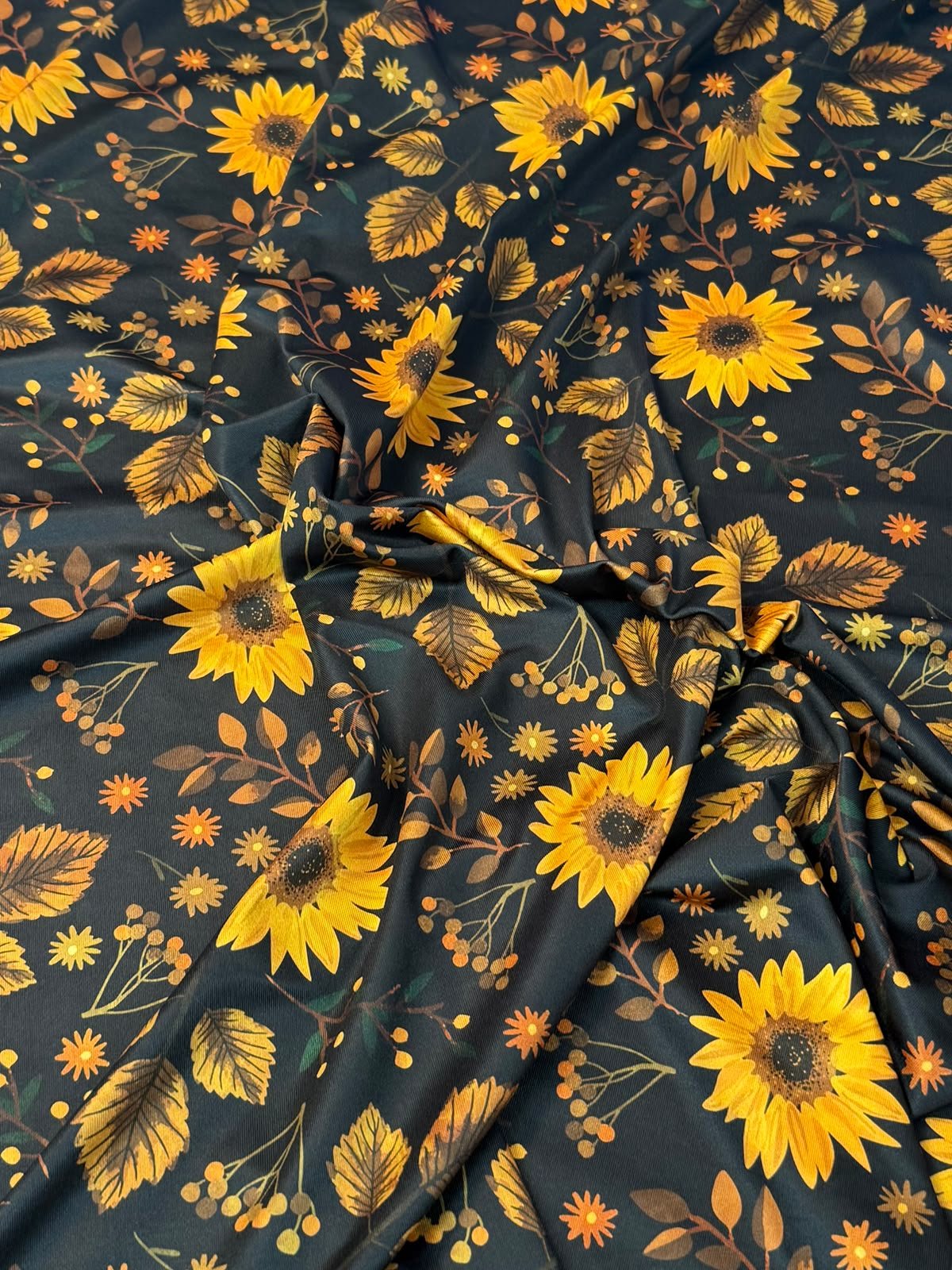 Sunflower Floral Spandex Fabric by the Metre - Whotex Fabrics London