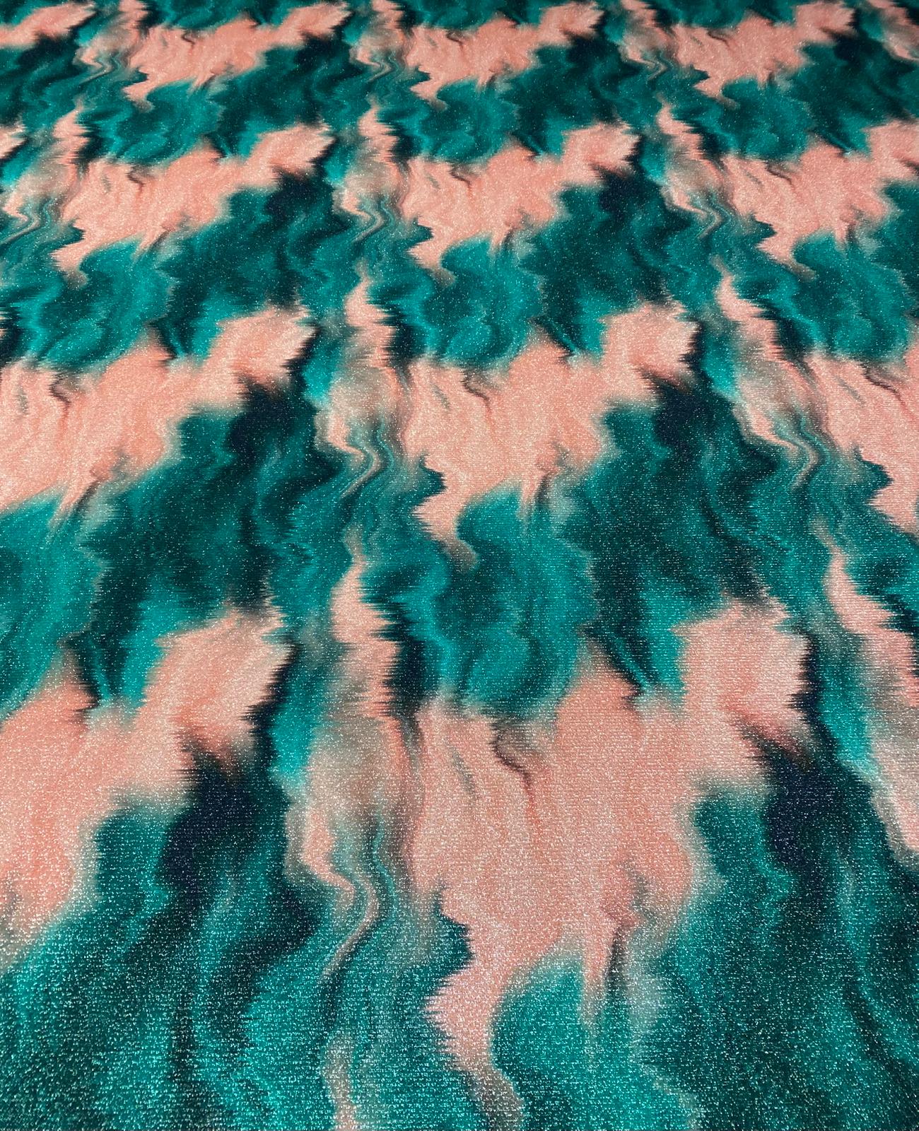Teal Blush Abstract Lurex Fabric by the Metre - Whotex Fabrics London