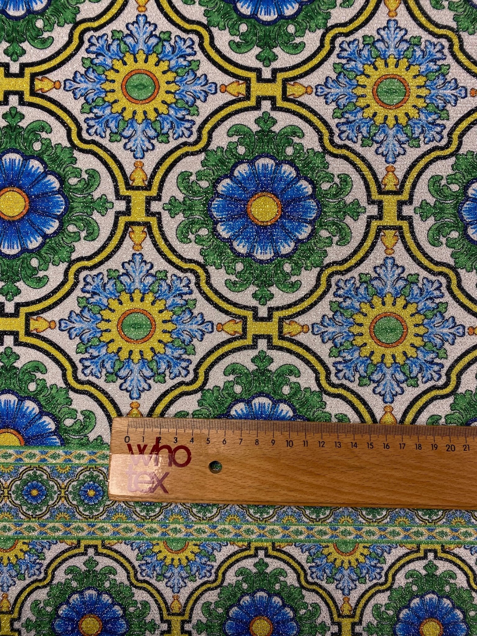 Tile Floral Lurex Fabric by the Metre - Whotex Fabrics London