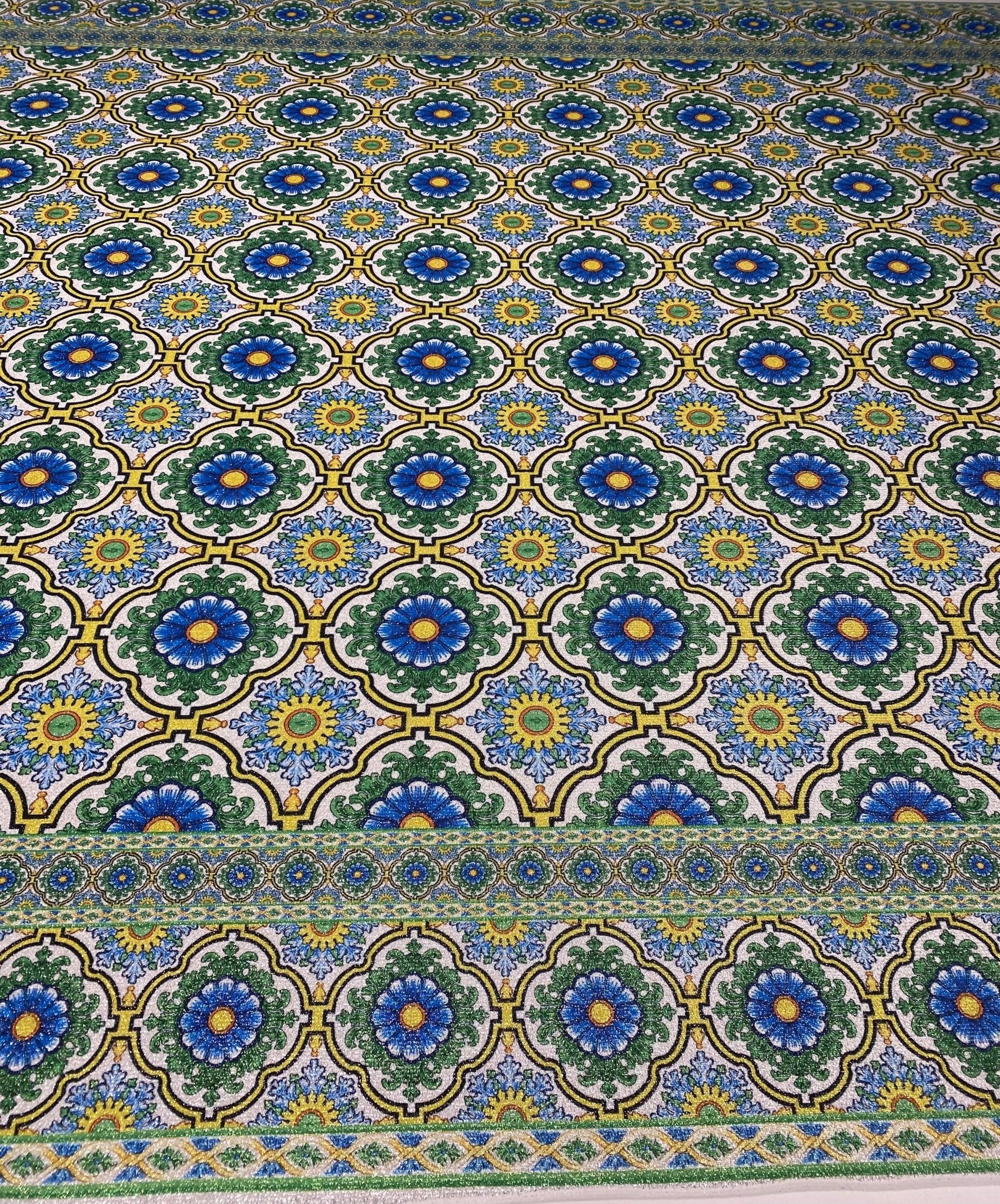 Tile Floral Lurex Fabric by the Metre - Whotex Fabrics London