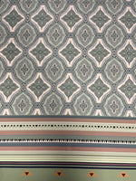Tribal Geometric Fabric – Soft Green and Pink Ethnic Pattern with Border Stripes - Whotex Online Fabric Store