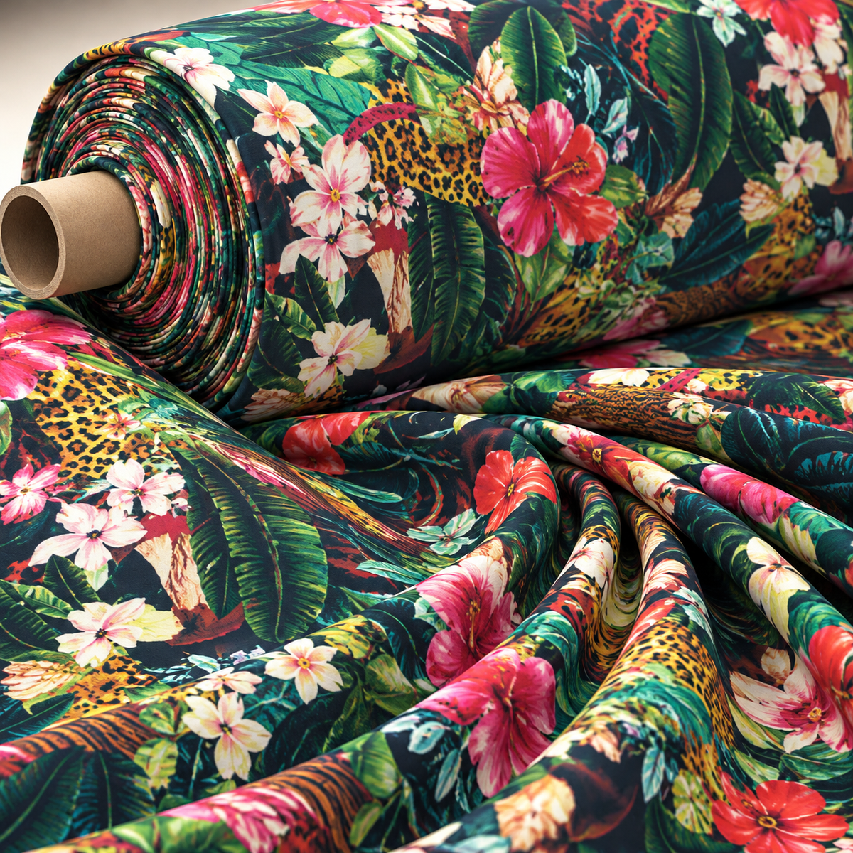 Tropical Floral Print Lycra Stretch Fabric by the Metre - Whotex Fabrics London