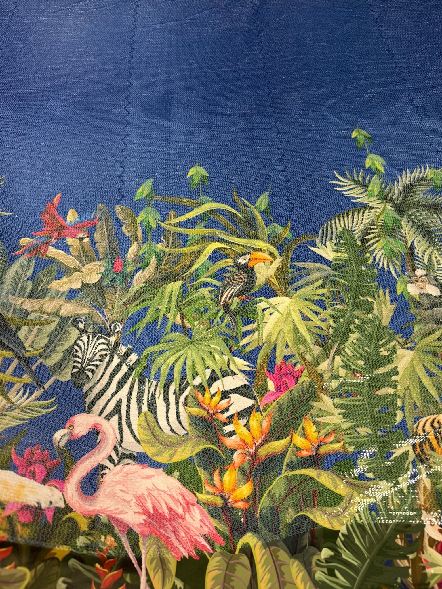 Tropical Jungle Animal Print Sequin Fabric - Whotex Fabrics London