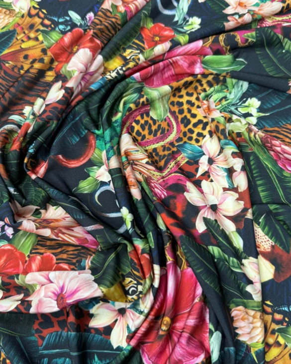 Tropical Jungle Fabric – Floral & Leopard Exotic Print by the Metre - Whotex Fabrics London