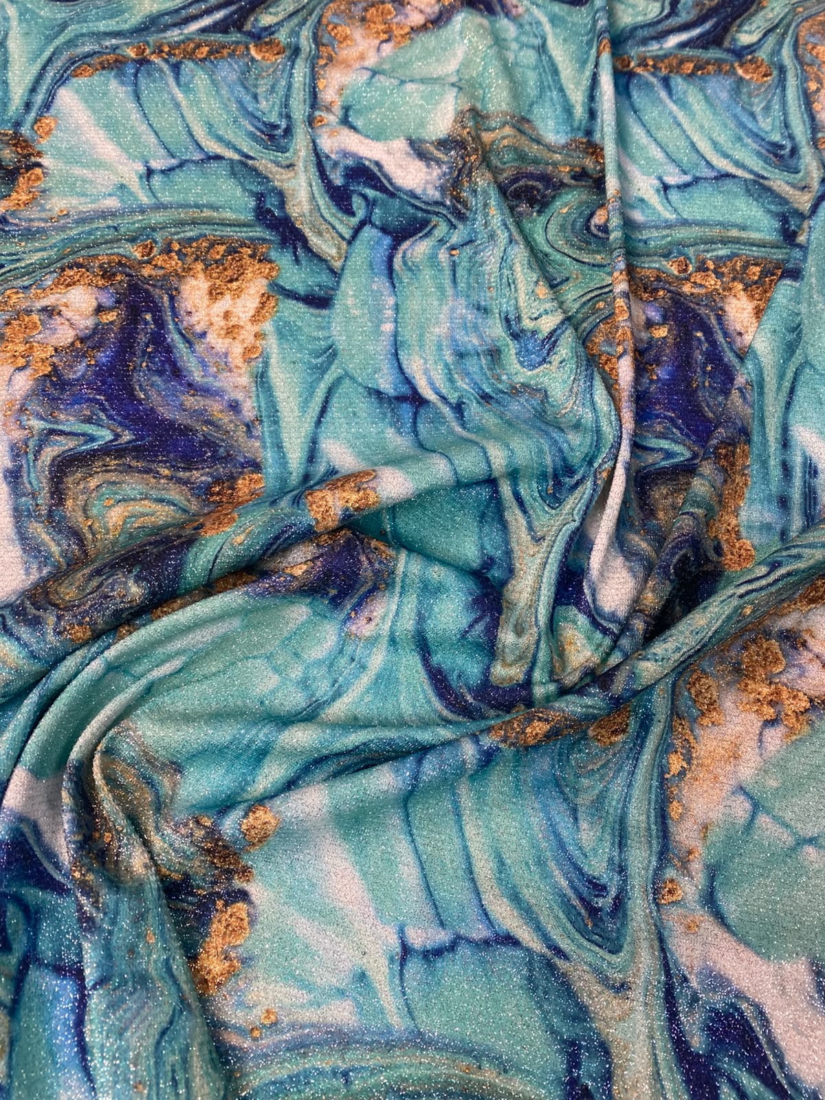 Turquoise and Blue Lurex Fabric by the Metre - Whotex Fabrics London