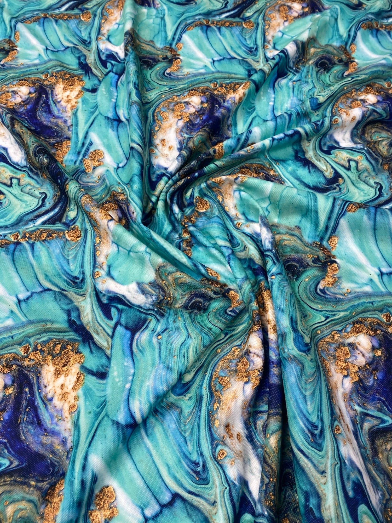 Turquoise and Blue Marble Print Fabric - Whotex Fabrics London
