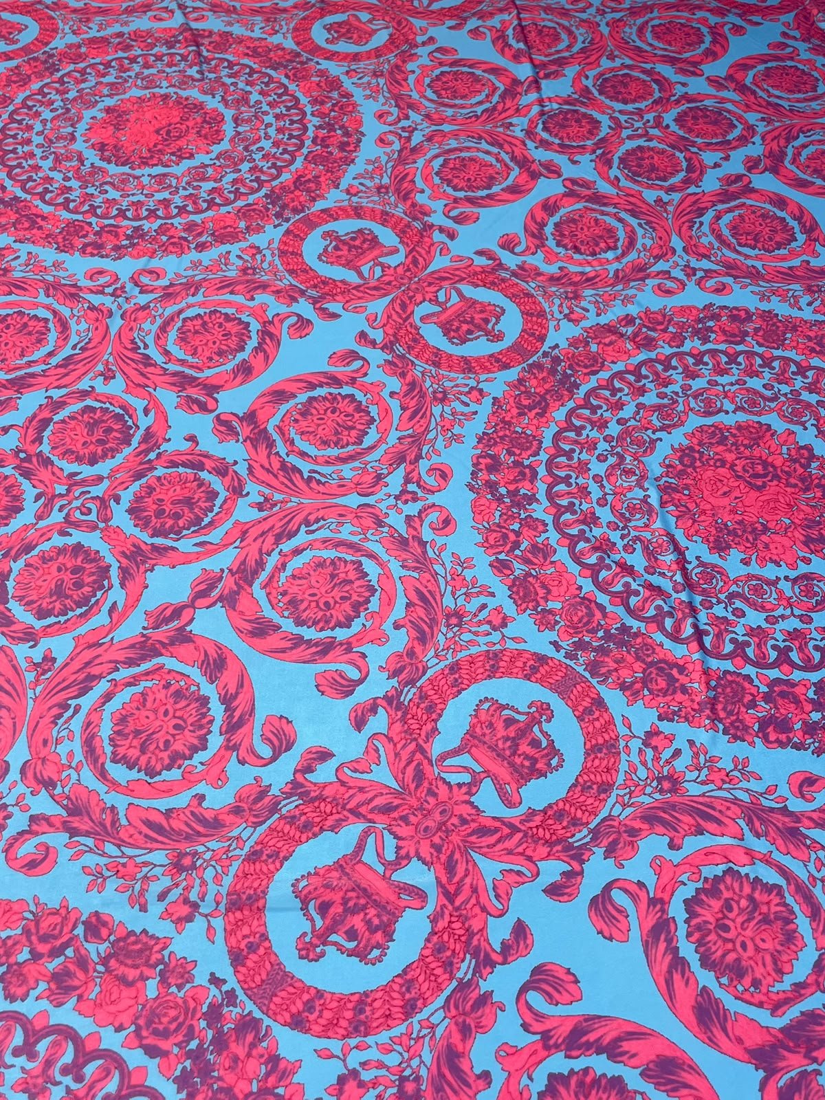 Turquoise & Fuchsia Baroque Spandex Fabric by the Metre - Whotex Fabrics London