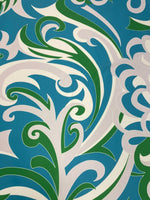 Turquoise & Green Baroque Crepe Fabric by the Metre - Whotex Fabrics London