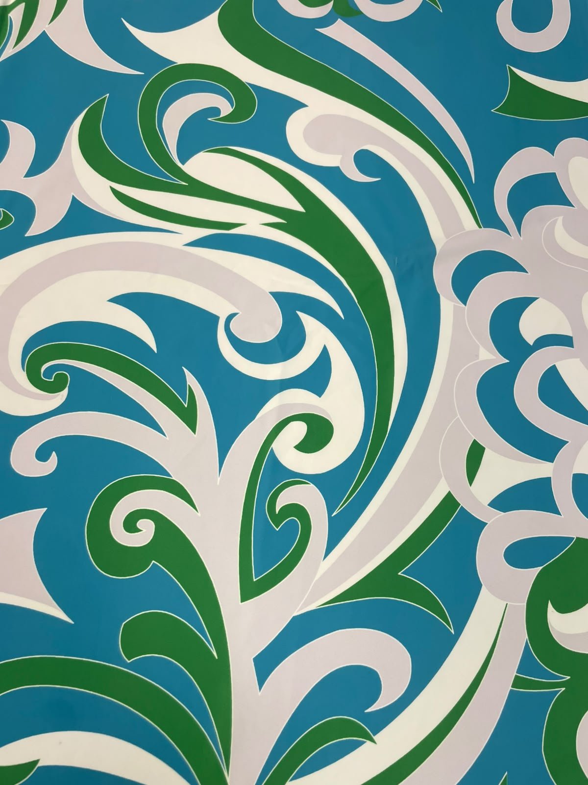 Turquoise & Green Baroque Crepe Fabric by the Metre - Whotex Fabrics London