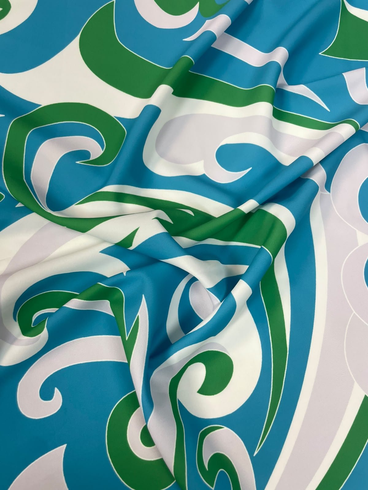 Turquoise & Green Baroque Crepe Fabric by the Metre - Whotex Fabrics London
