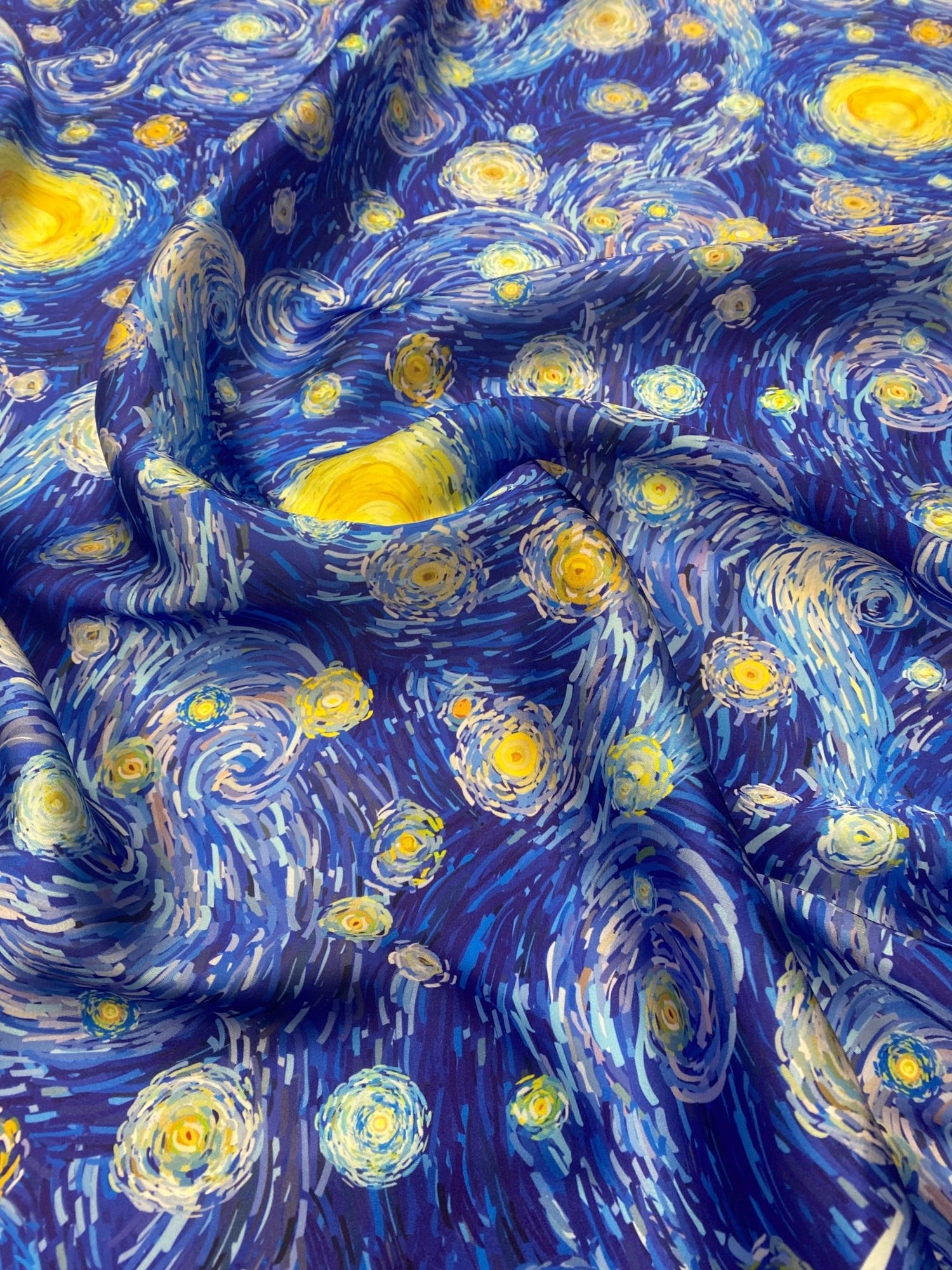 Van Gogh Inspired Satin Fabric By Metre - Whotex Fabrics London