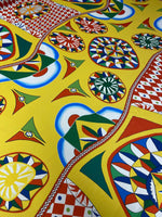 Vibrant Geometric Crepe Fabric by the Metre – Yellow Mediterranean Mosaic - Whotex Online Fabric Store