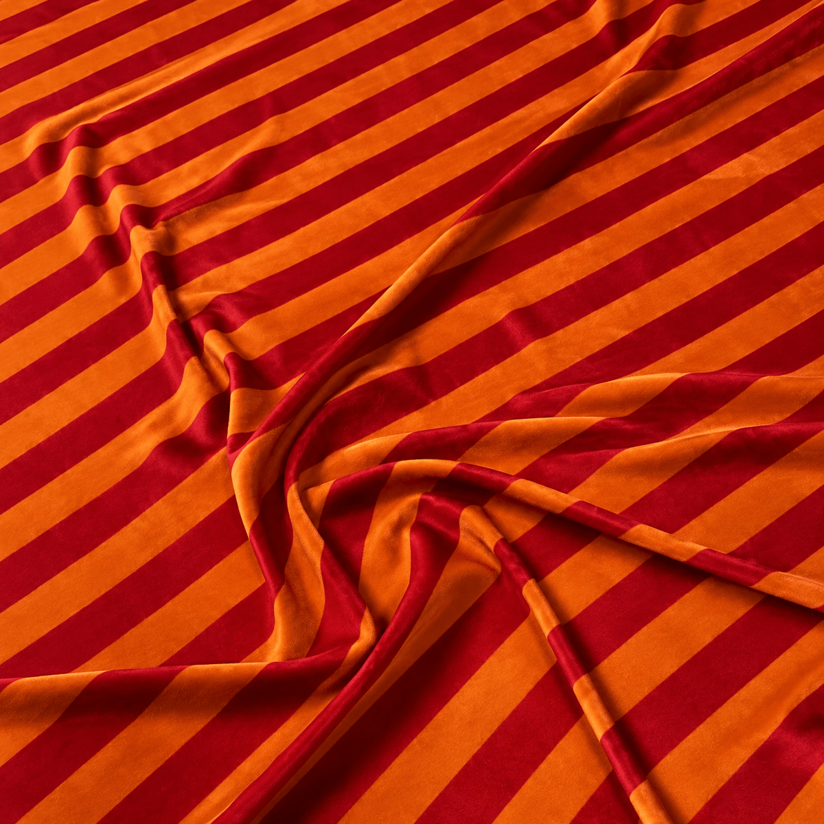 Vibrant Orange & Red Striped Velvet Fabric by the Metre - Whotex Fabrics London