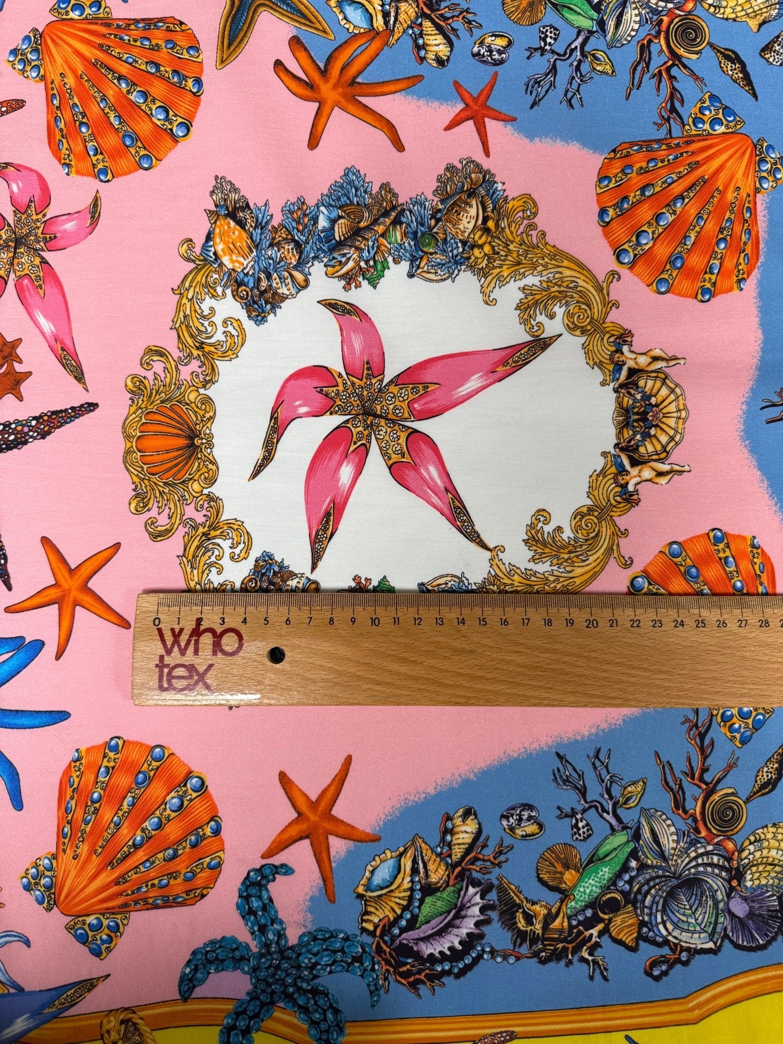 Vibrant Starfish & Seashells Organic Cotton Poplin Fabric by the Metre - Whotex Fabrics London