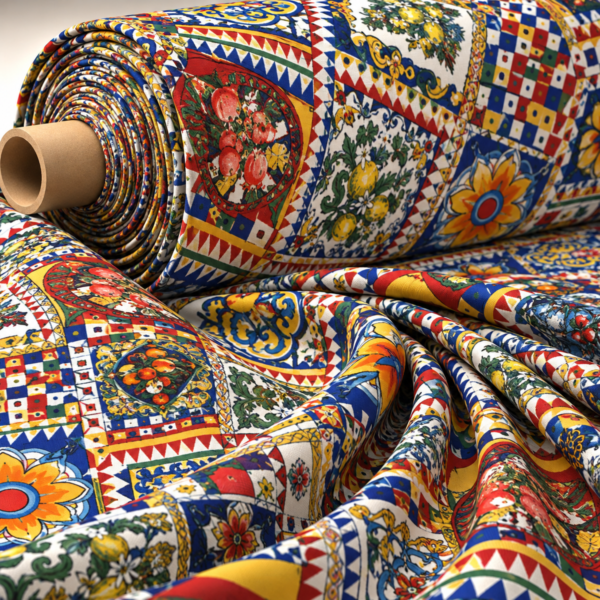 Vibrant Tile Print Crepe Fabric by the Metre - Whotex Fabrics London