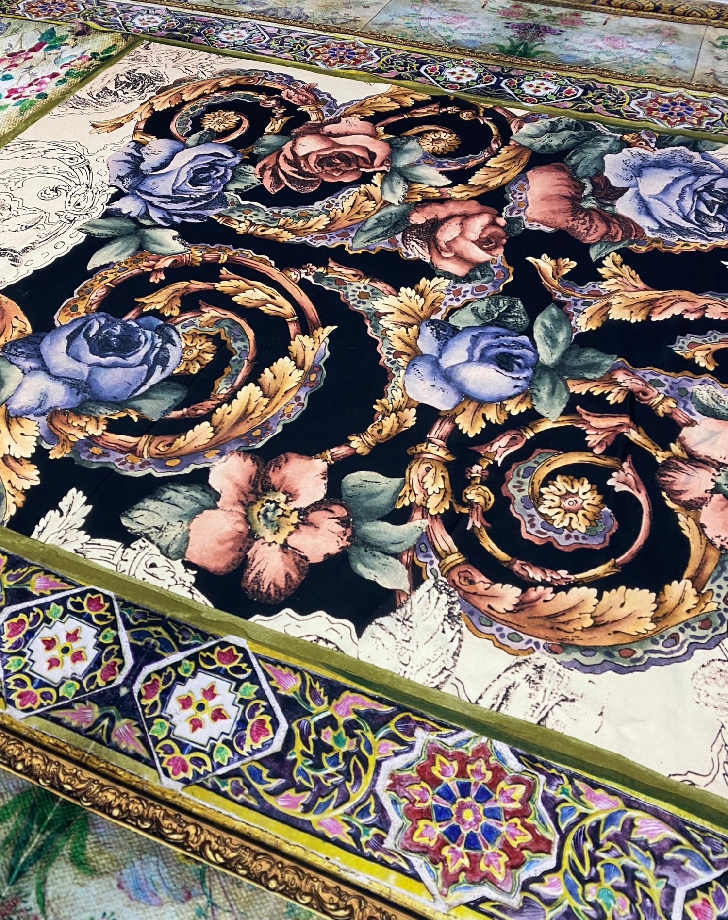 Vintage Baroque Floral Fabric by Metre - Whotex Fabrics London