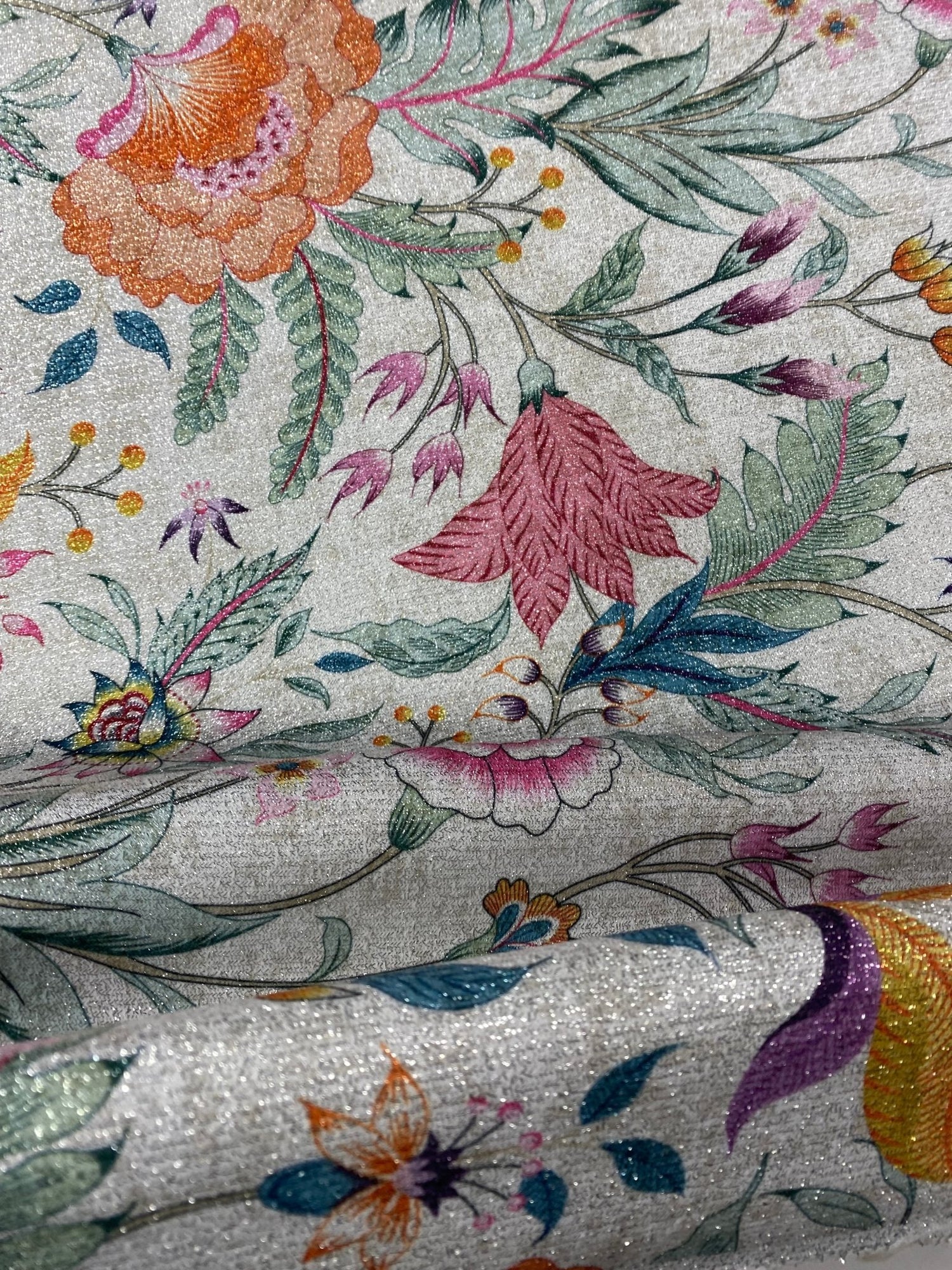 Vintage Floral Shimmer Lurex Fabric by the Metre - Whotex Fabrics London