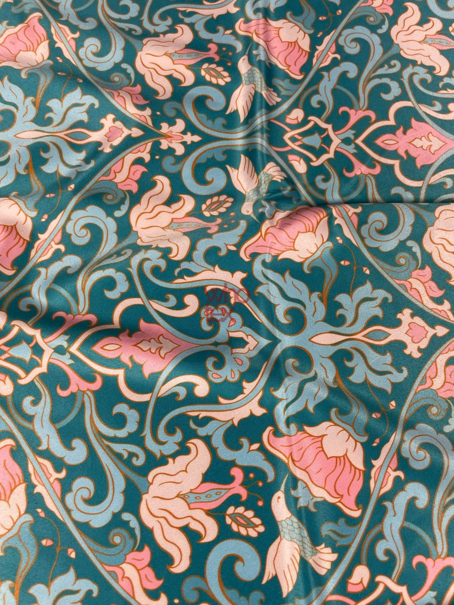 Vintage - Inspired Floral Fabric with Birds – Teal and Pink Ornate Design - Whotex Online Fabric Store