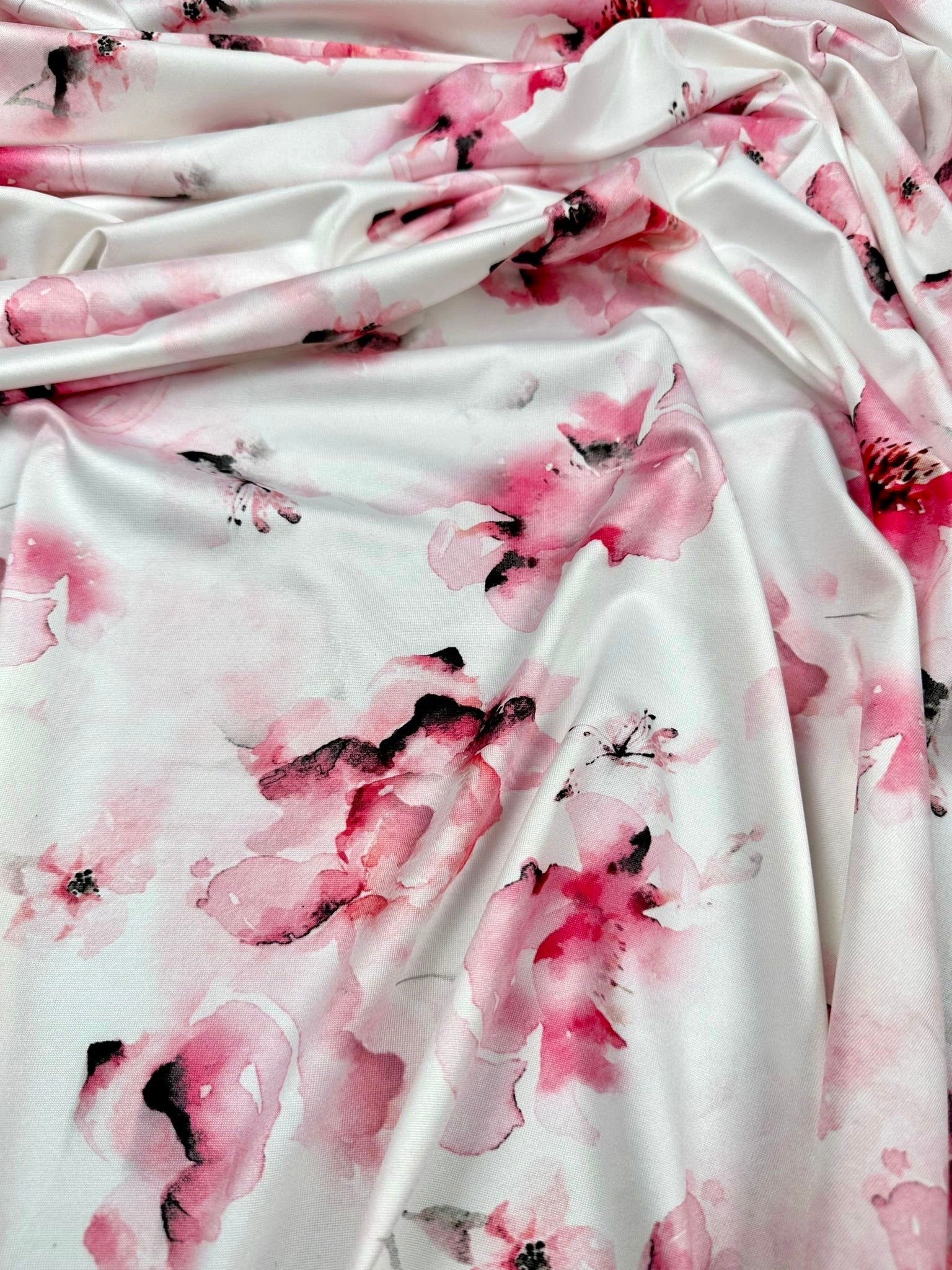 Watercolor Floral Patern Fabric, Pink White Design Fabric - Whotex Online Fabric Store