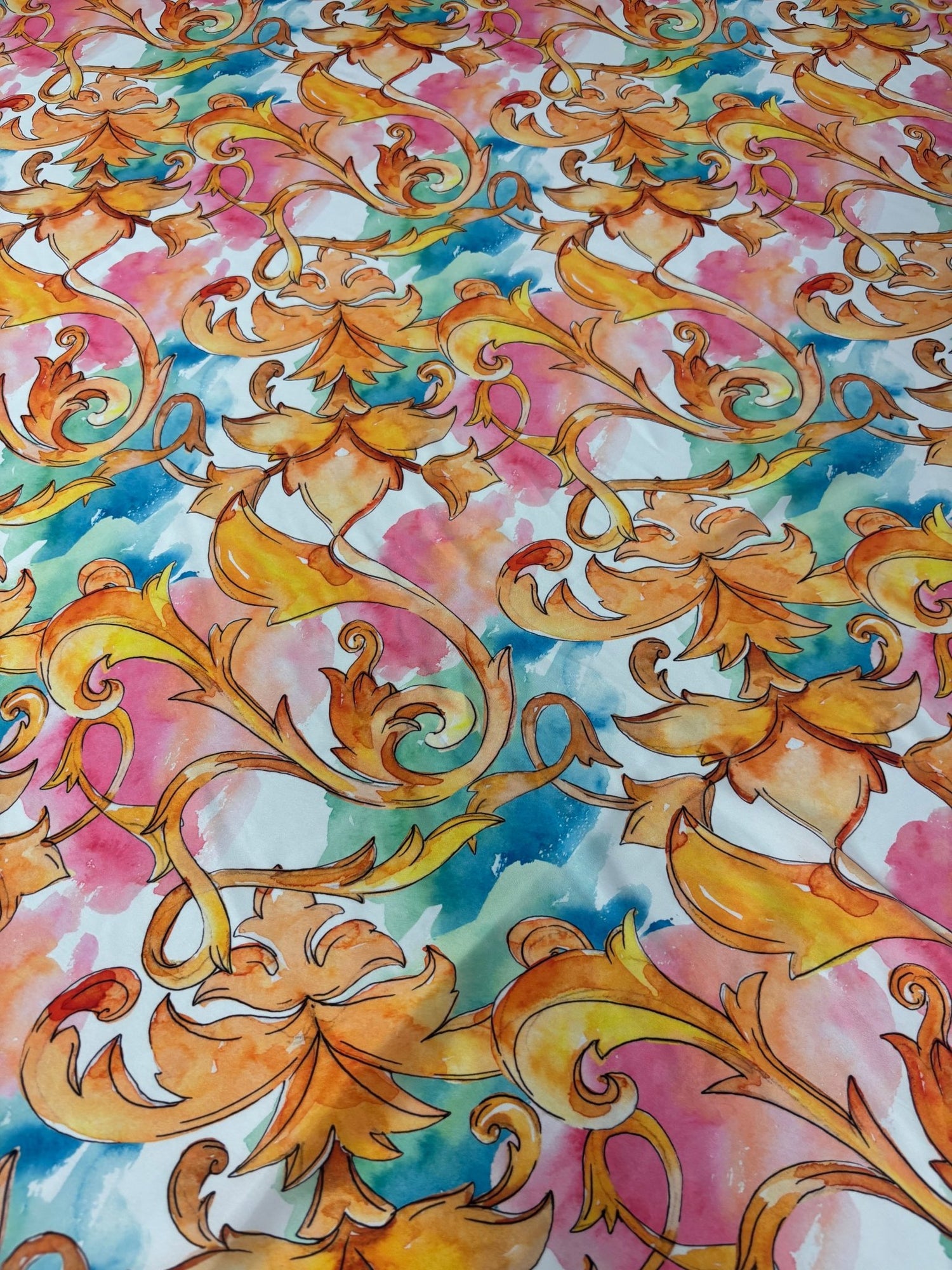 Watercolour Baroque Print Chiffon Satin Fabric by the Metre - Whotex Online Fabric Store