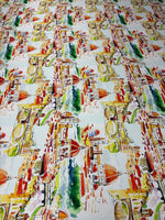 Watercolour City Print Satin Fabric by the Metre - Whotex Fabrics London