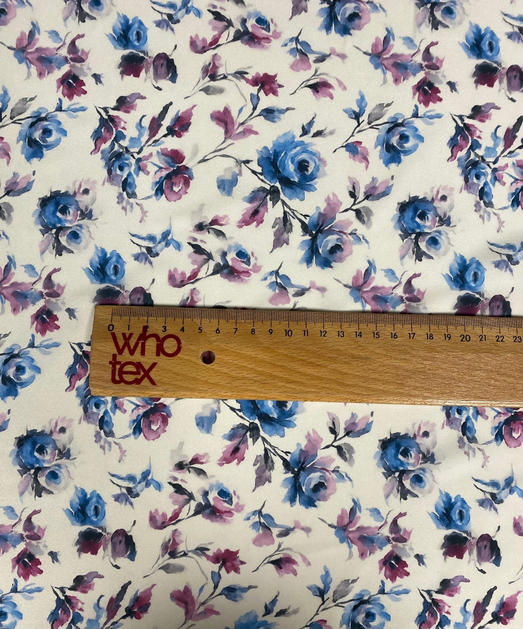 Watercolour Floral Fabric – Blue & Purple Roses - Whotex Fabrics London