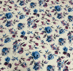 Watercolour Floral Fabric – Blue & Purple Roses - Whotex Fabrics London