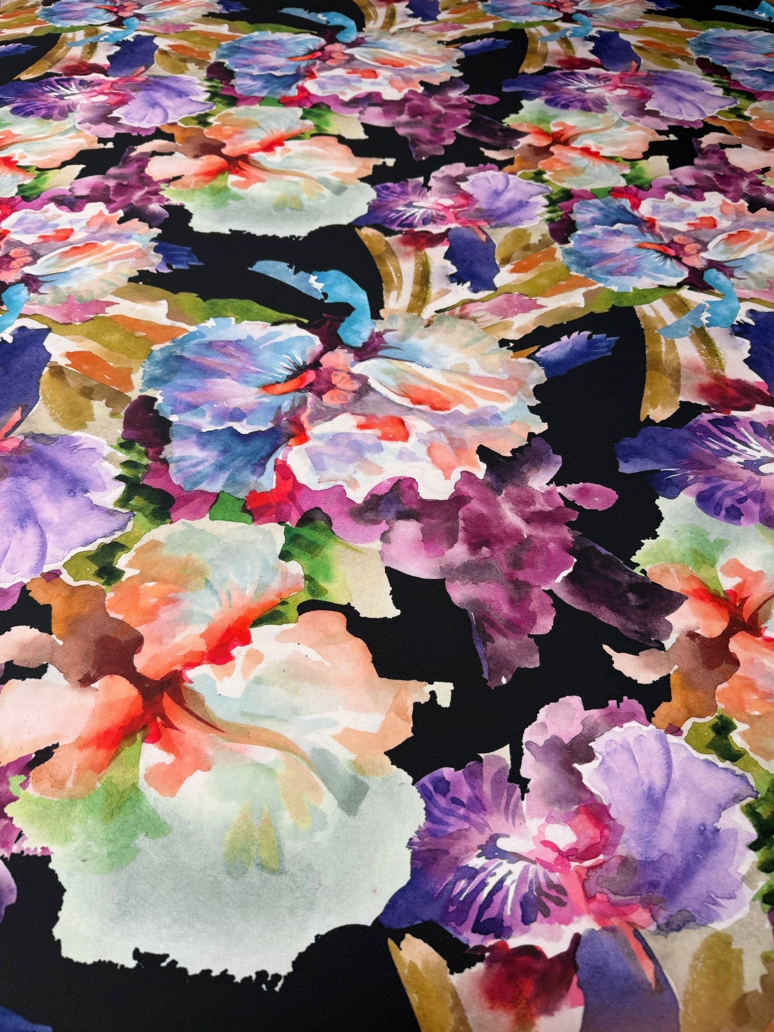Watercolour Floral Lycra Stretch Fabric by the Metre - Whotex Fabrics London