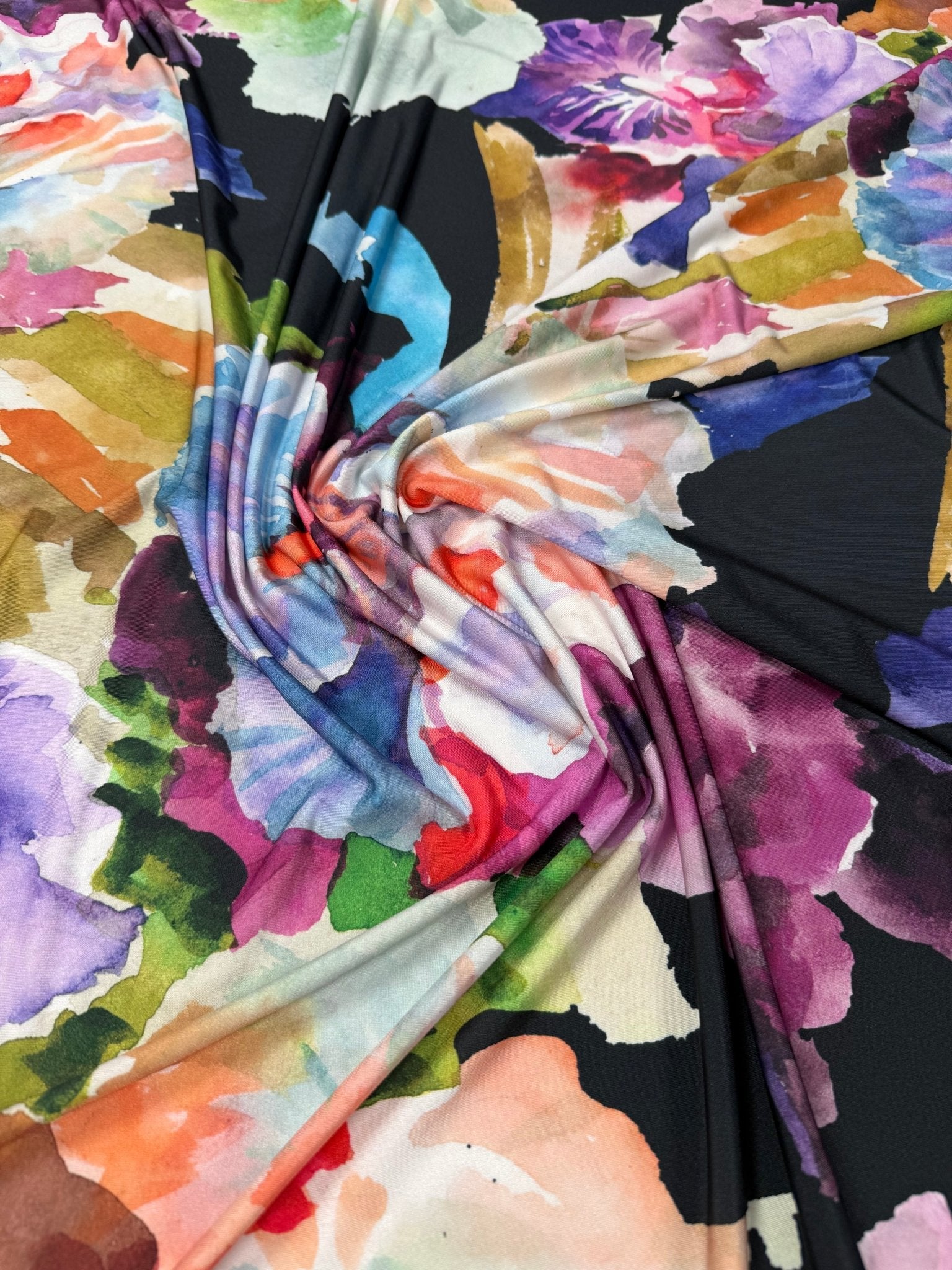 Watercolour Floral Lycra Stretch Fabric by the Metre - Whotex Fabrics London