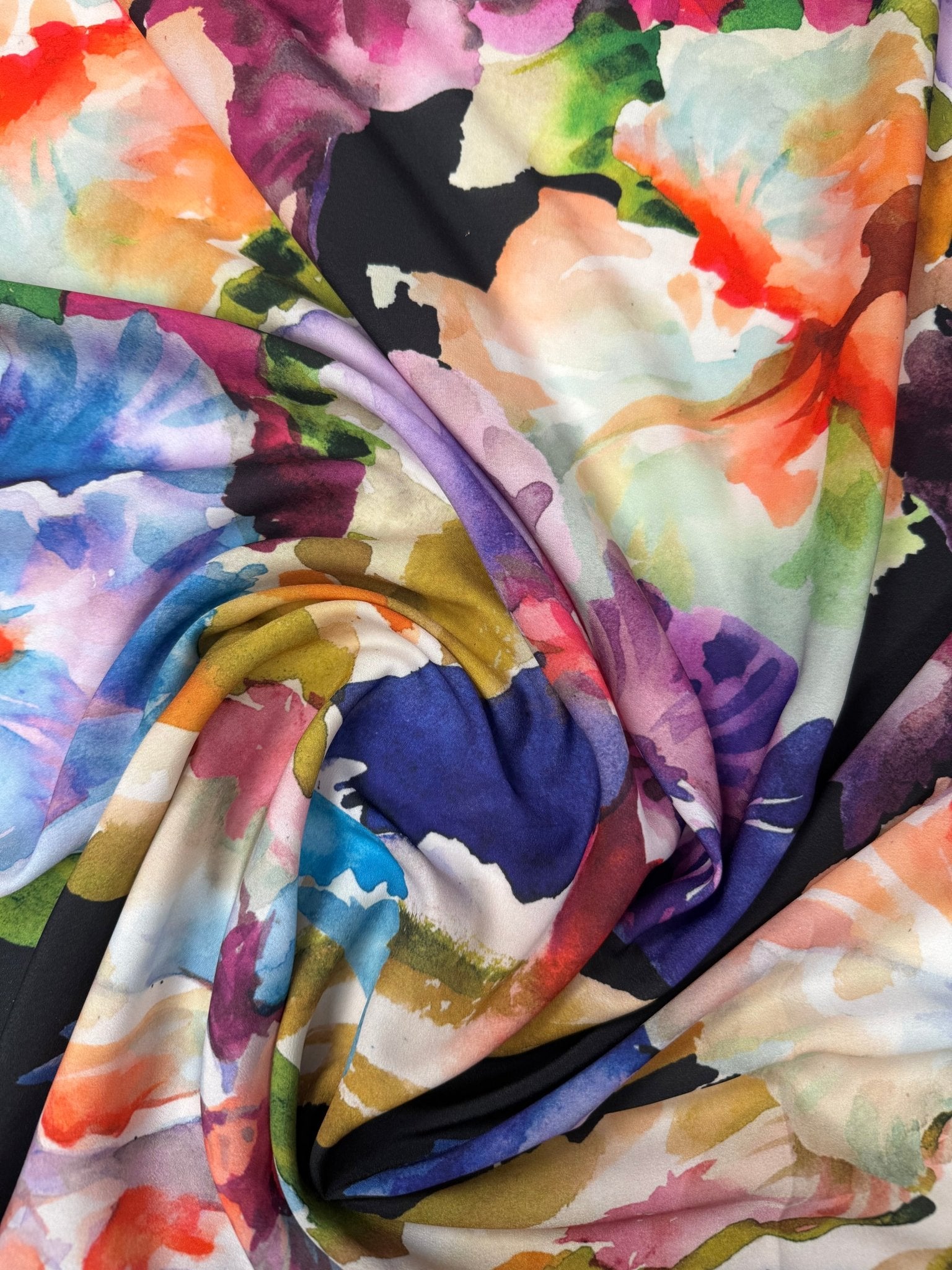 Watercolour Floral Moss Crepe Fabric by the Metre - Whotex Fabrics London