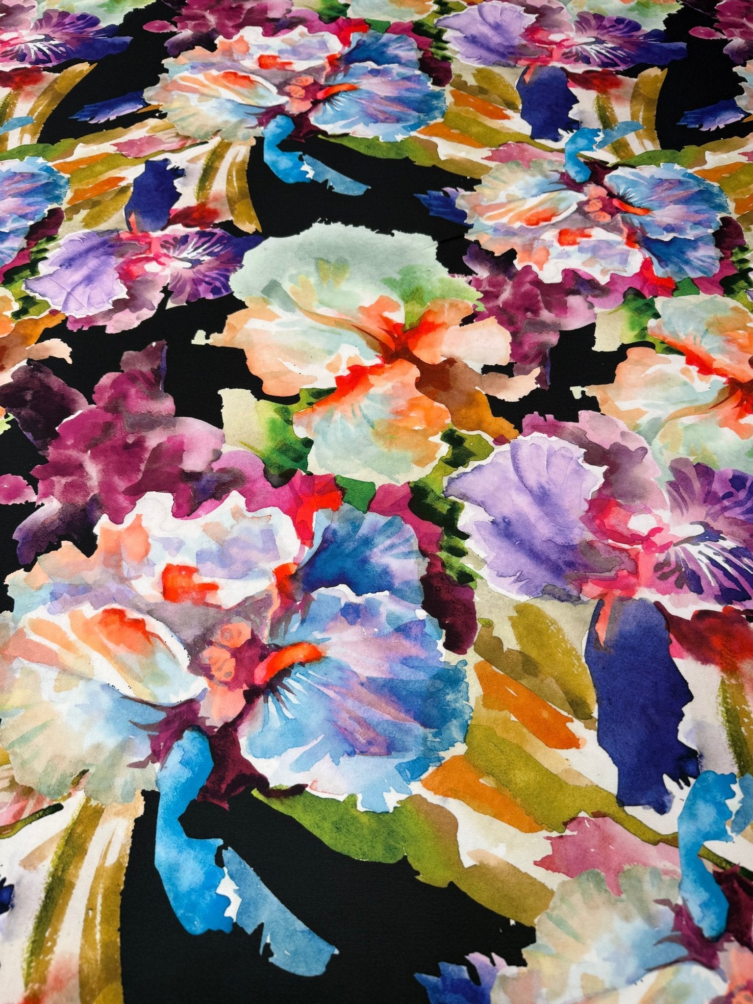 Watercolour Floral Moss Crepe Fabric by the Metre - Whotex Fabrics London