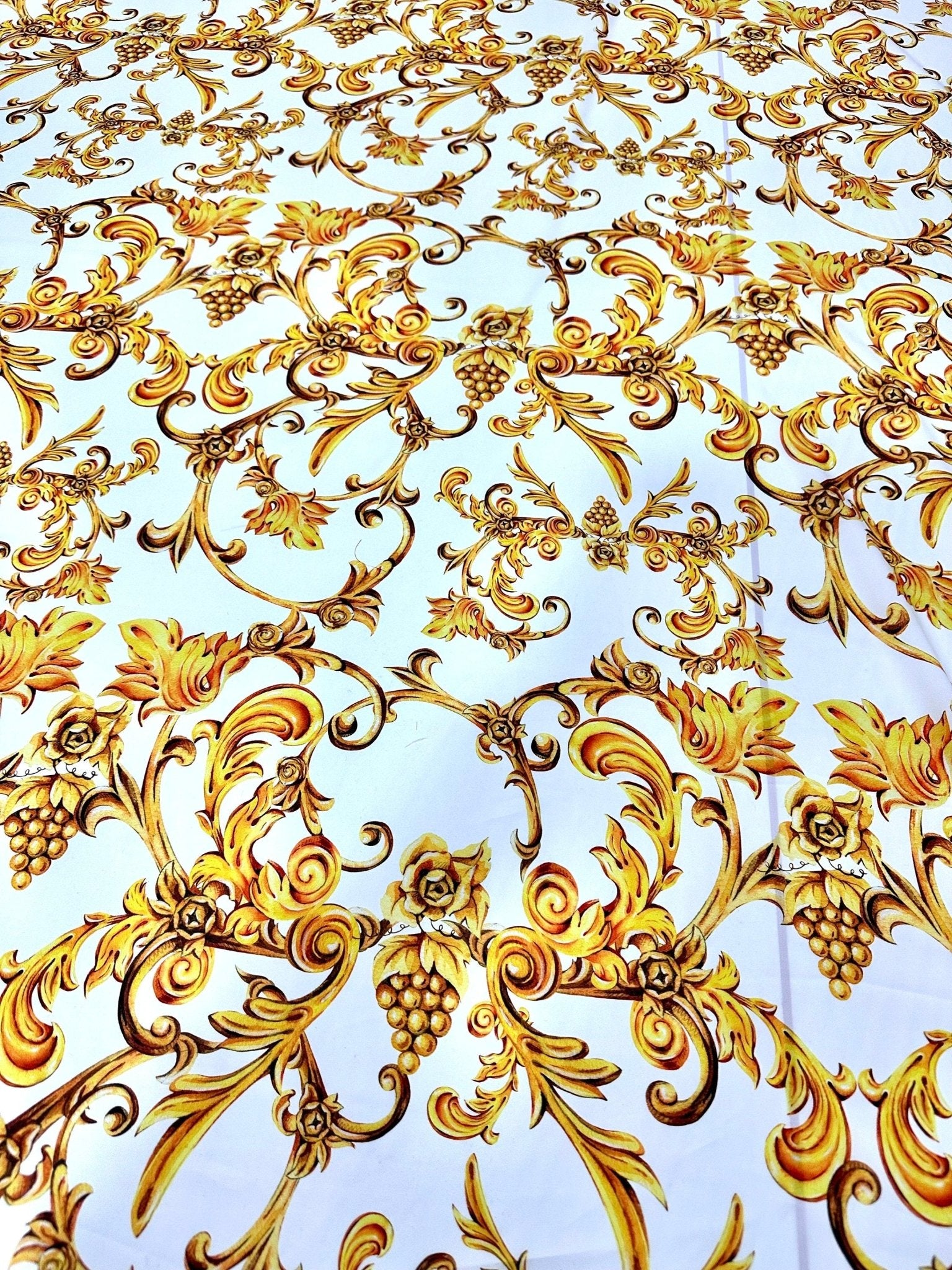 White And Gold Baroque Print Fabric - Whotex Online Fabric Store