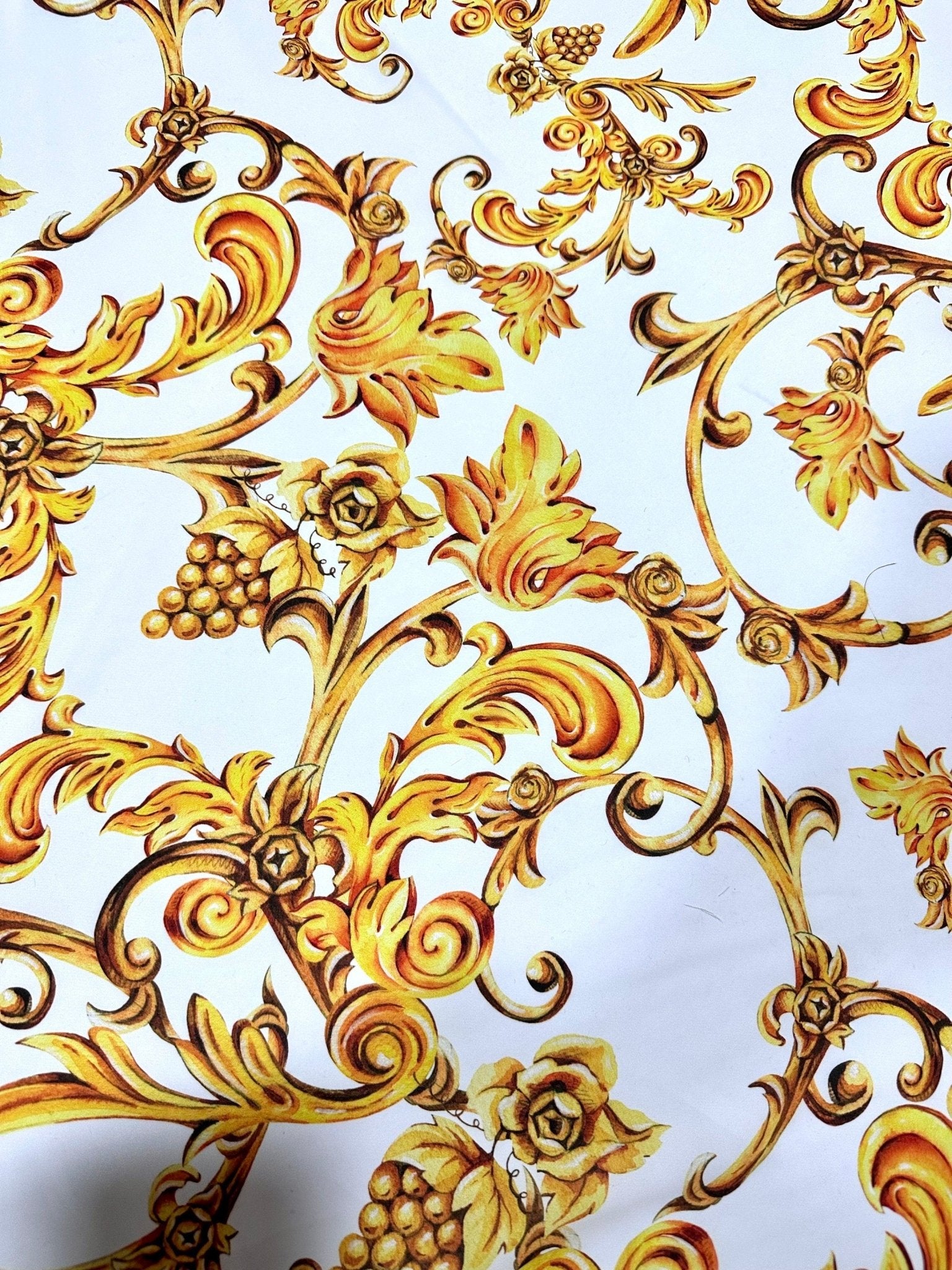 White And Gold Baroque Print Fabric - Whotex Online Fabric Store