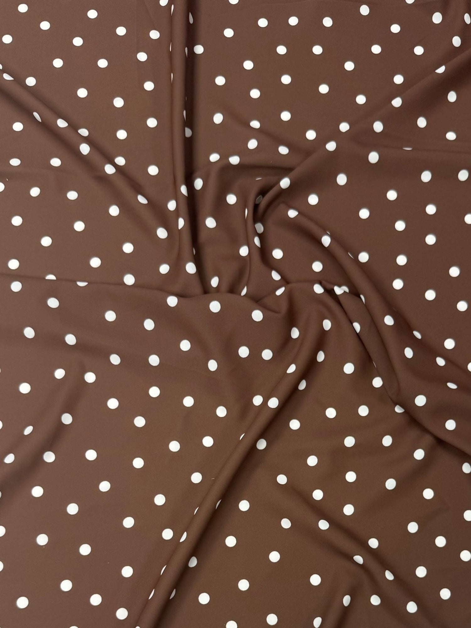 White Polka Dot Fabric on Brown Background by the Metre - Whotex Fabrics London