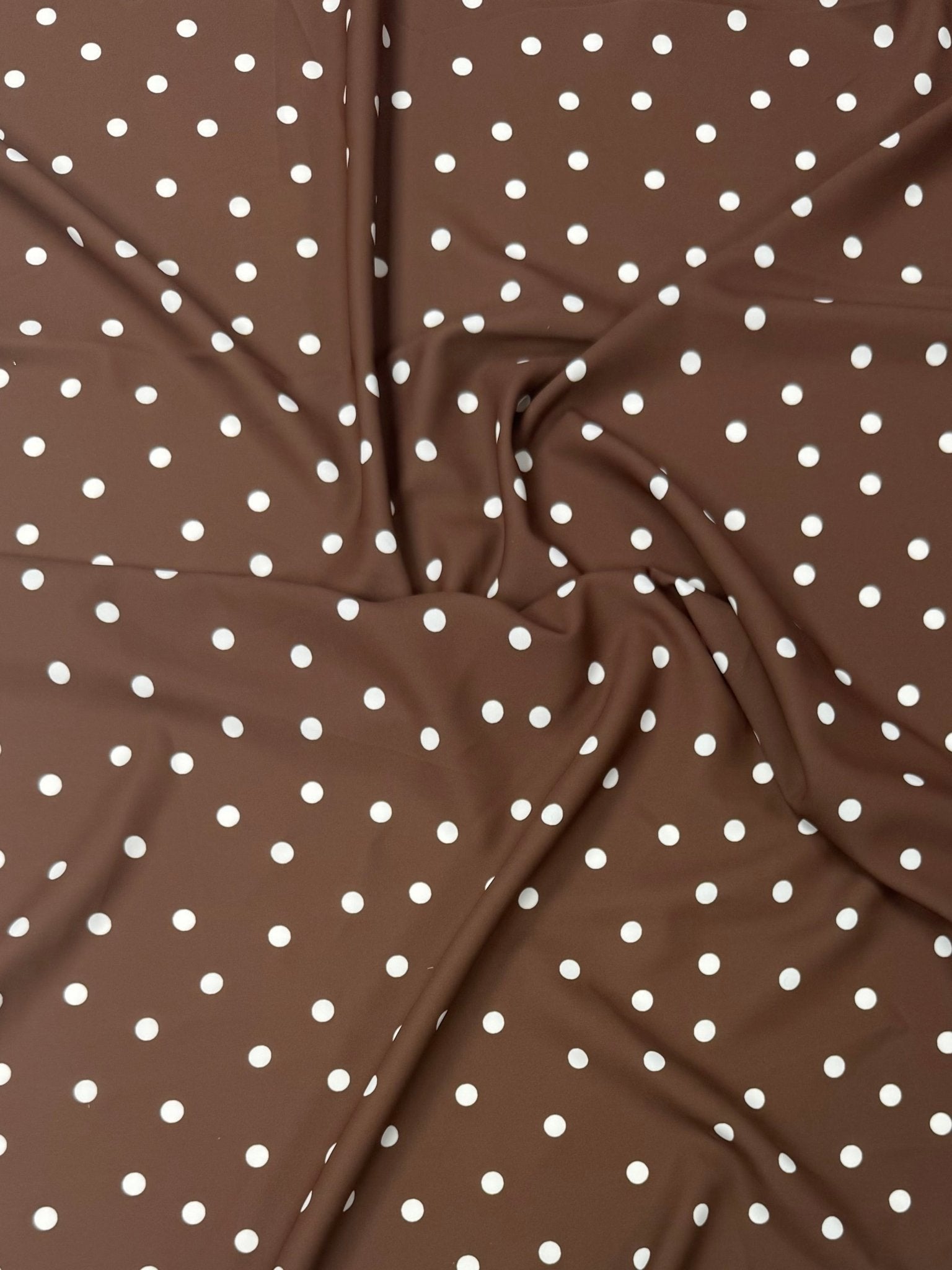 White Polka Dot Fabric on Brown Background by the Metre - Whotex Fabrics London